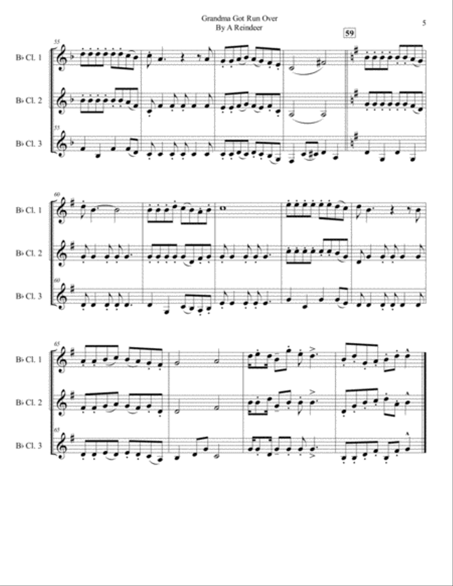 Grandma Got Run Over By A Reindeer Woodwind Trio scores gallery preview page 5
