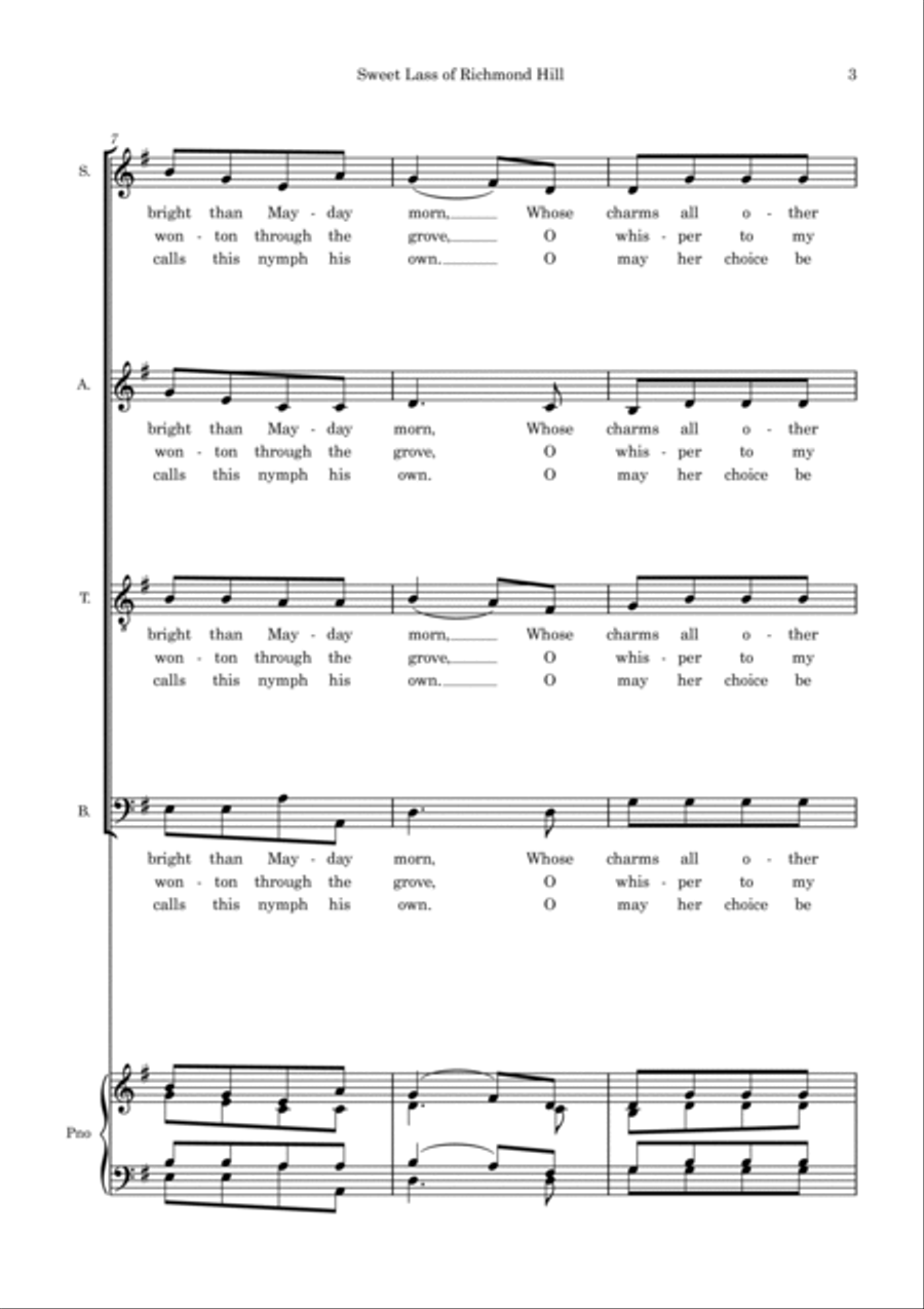 Sweet Lass of Richmond Hill - SATB and piano score 4-Part scores gallery preview page 3