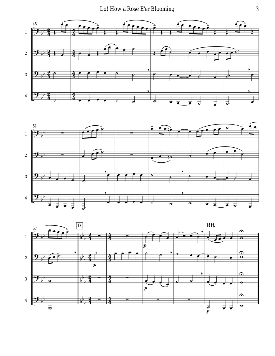 Lo! How a Rose E’er Blooming (Tuba Quartet) Brass Quartet scores gallery preview page 3