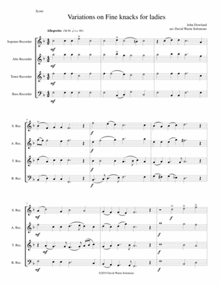 Fine knacks for ladies (with variations) - for recorder quartet