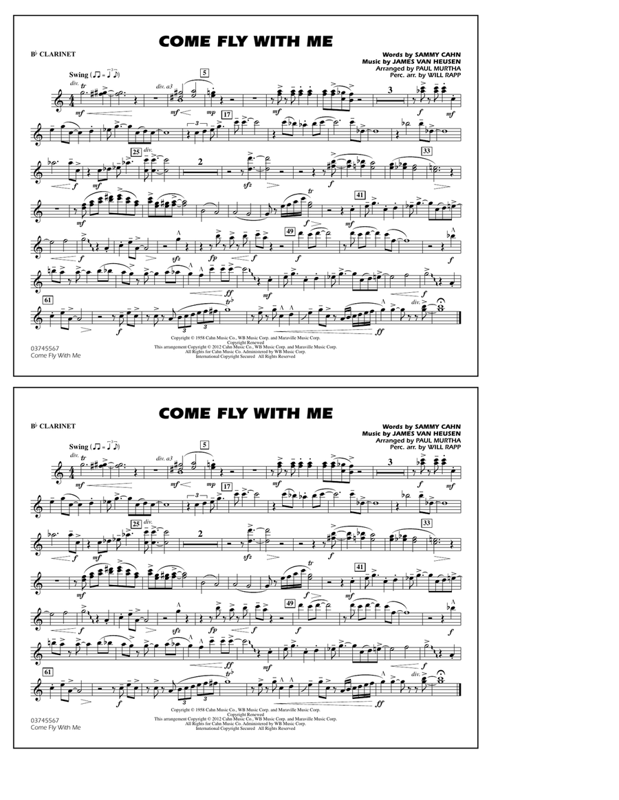 Come Fly With Me - Bb Clarinet Marching Band scores gallery preview page 1