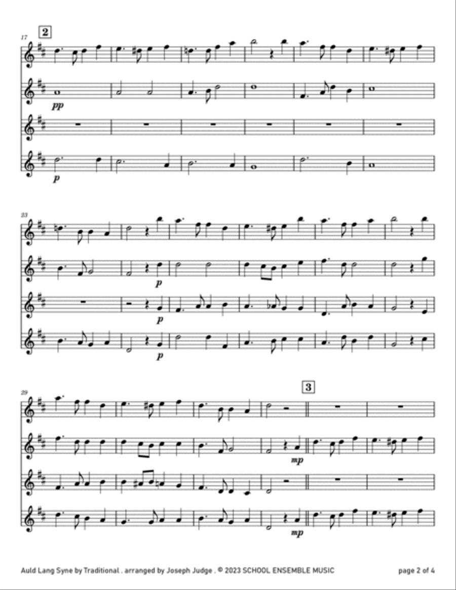 Auld Lang Syne for Clarinet Quartet in Schools Clarinet Quartet scores gallery preview page 2