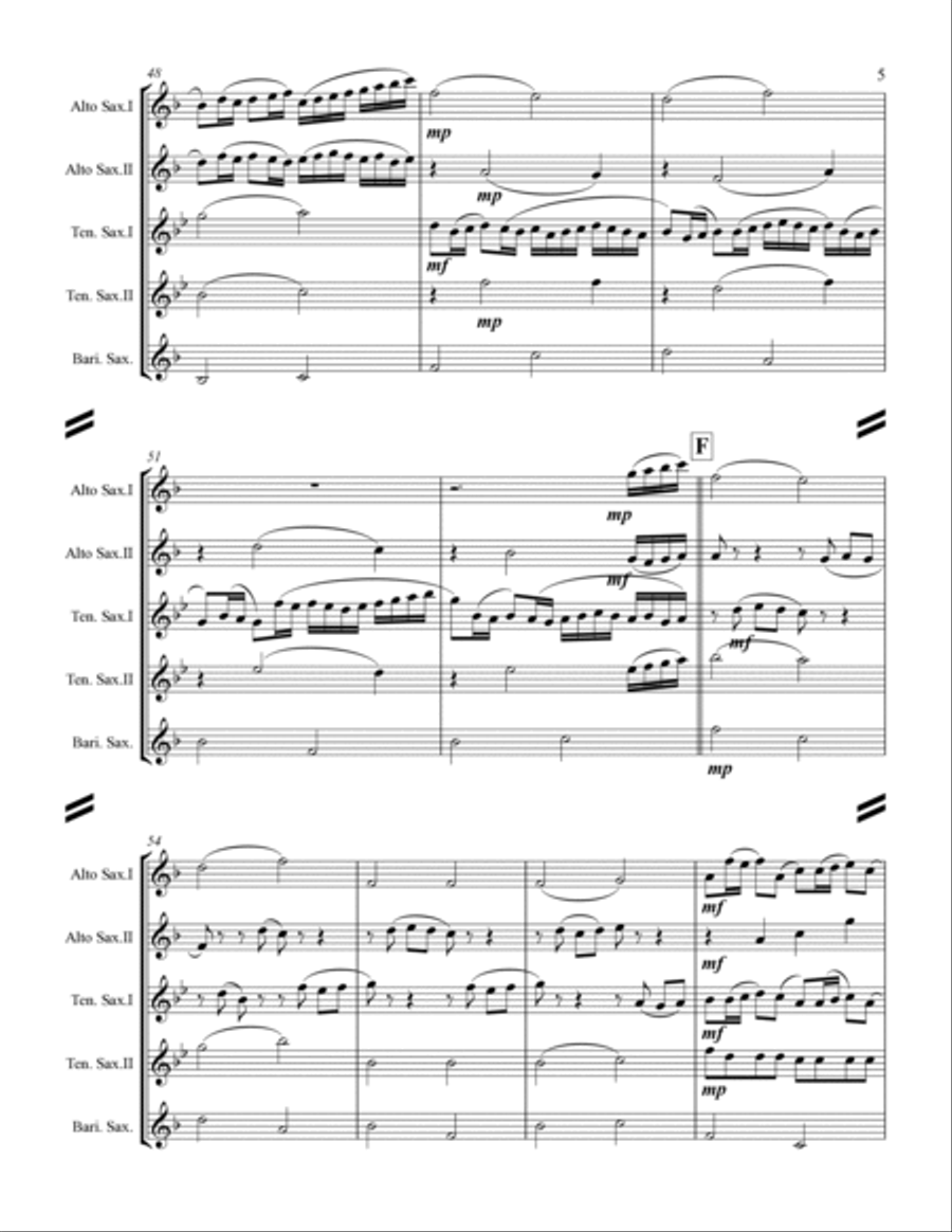 Pachelbel - Canon in D Major (for Saxophone Quintet AATTB) Saxophone Quintet scores gallery preview page 6