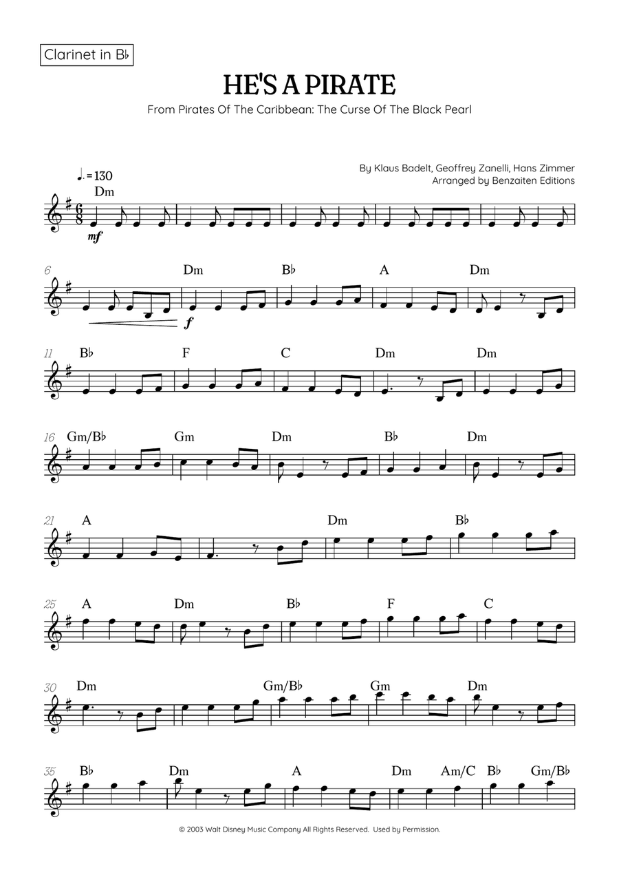 He's A Pirate B-Flat Clarinet scores gallery preview page 1