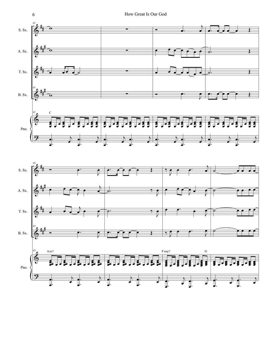 How Great Is Our God Saxophone Quartet scores gallery preview page 6
