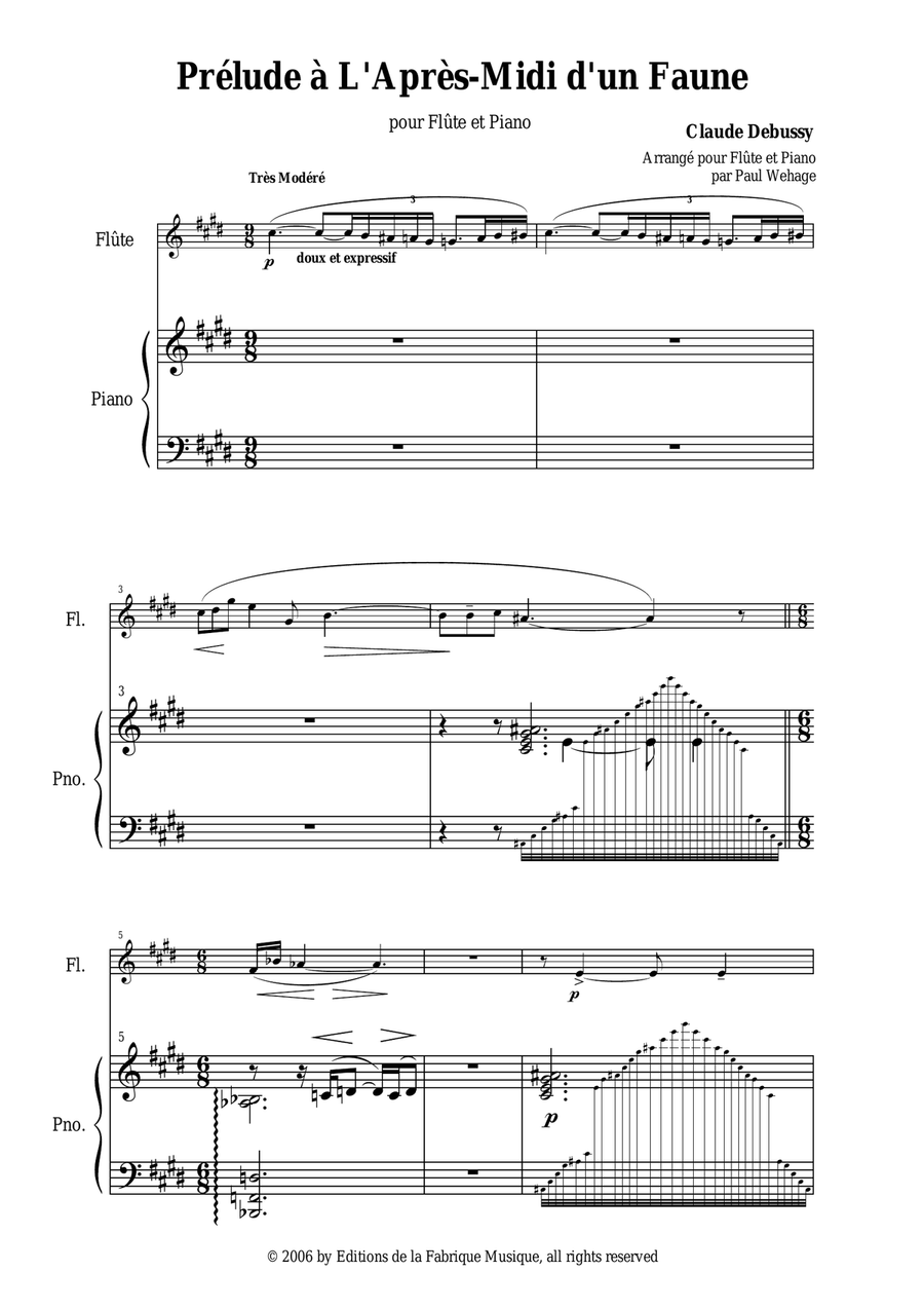 Claude Debussy: Prélude à L'Après-midi d'un Faune, arranged for flute and piano