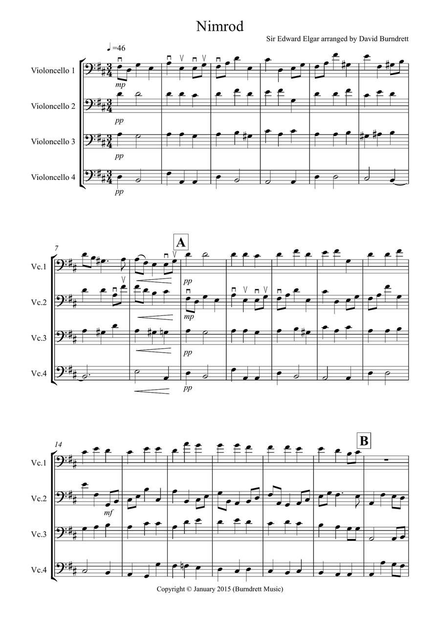 Nimrod (from the Enigma Variations) for Cello Quartet Cello Solo scores gallery preview page 1