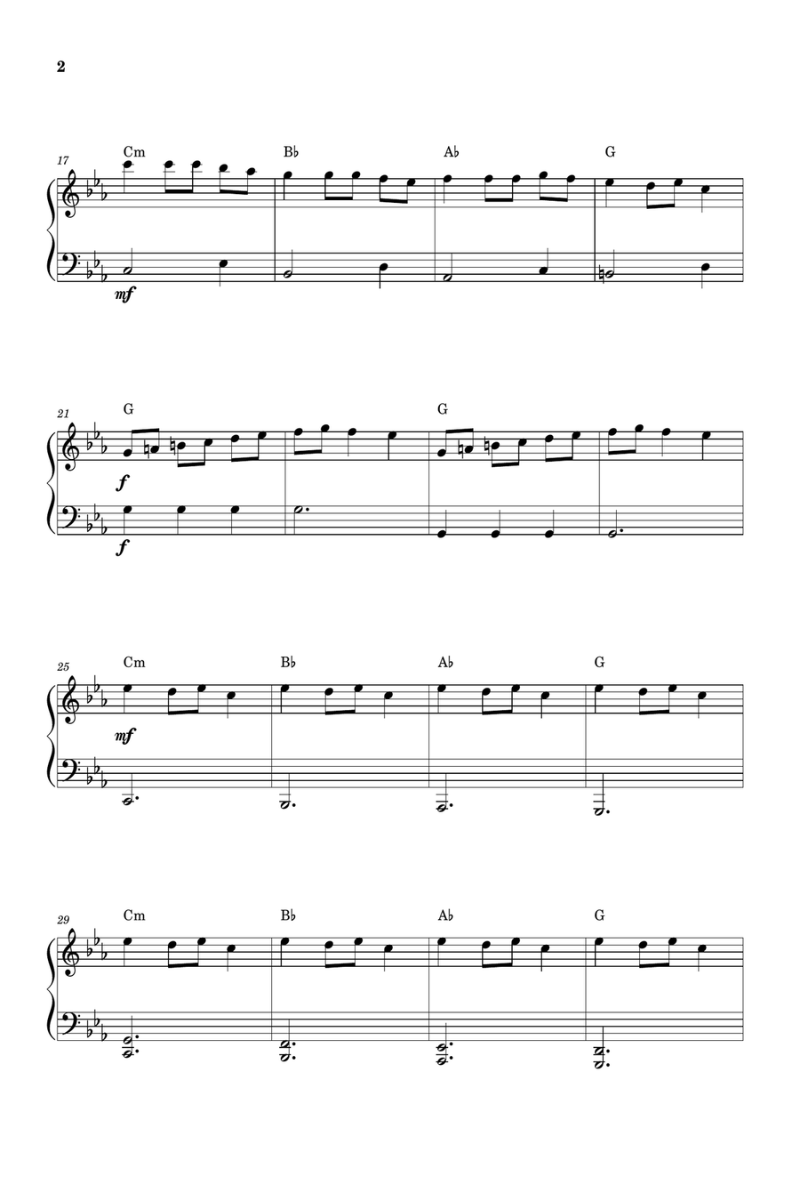 Carol of The Bells for Easy - beginner Piano - in C minor Easy Piano scores gallery preview page 2