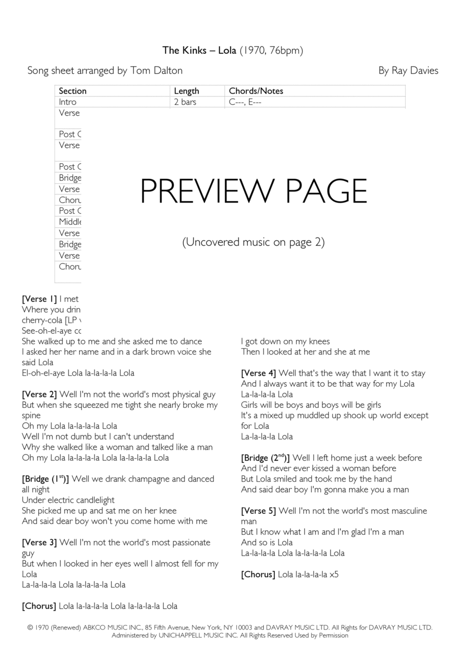 Lola Piano Solo scores gallery preview page 1