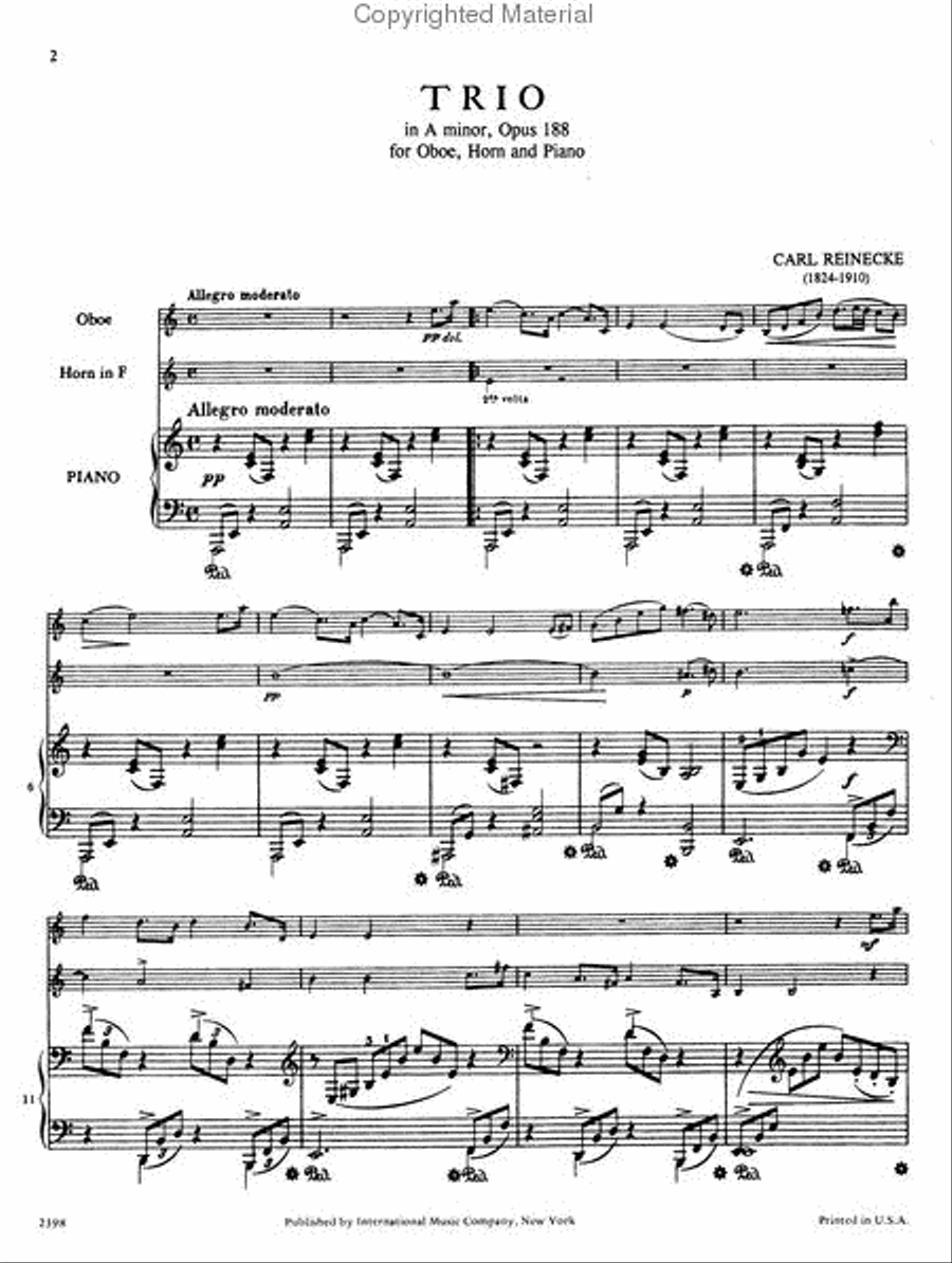 Trio in A minor, Op. 188 for Oboe, Horn & Piano