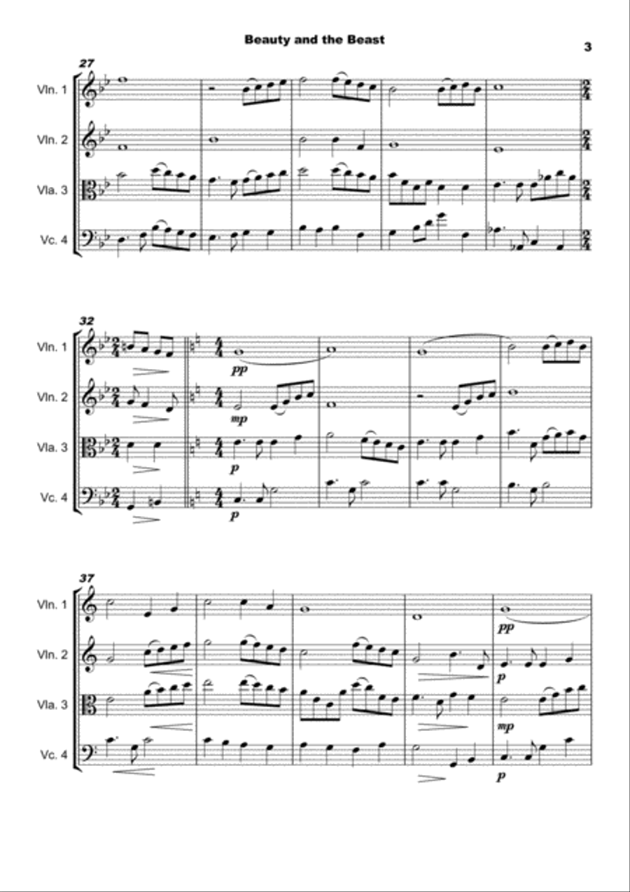 Beauty And The Beast String Quartet scores gallery preview page 4