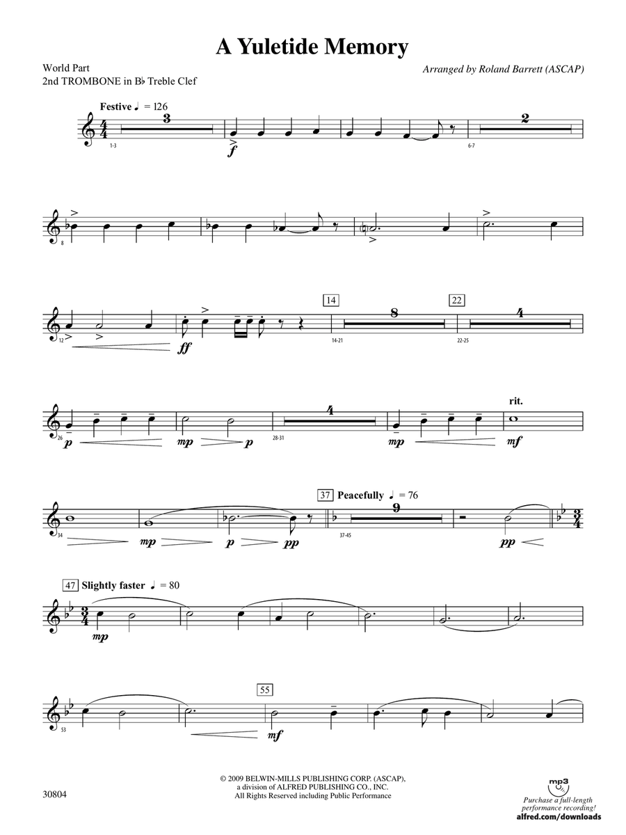 A Yuletide Memory: (World Part) 2nd B-flat Trombone T.C.