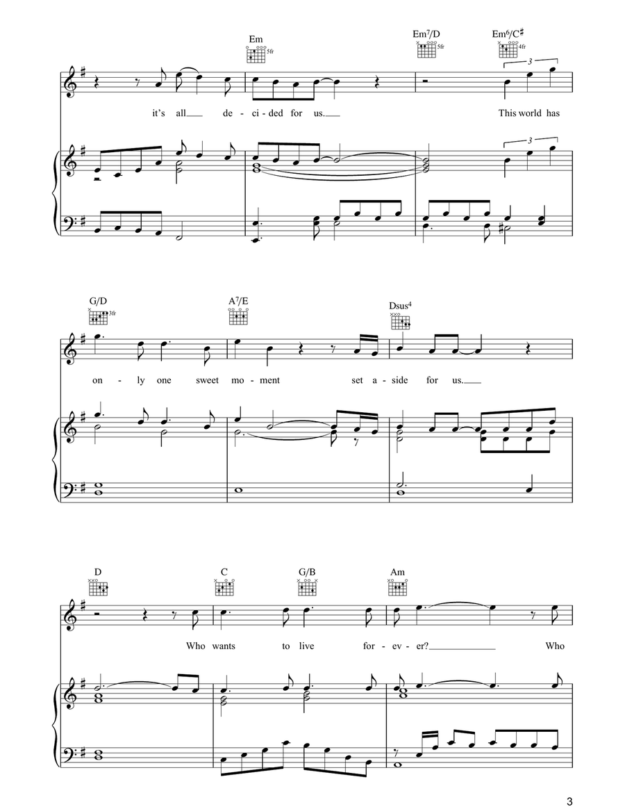 Who Wants To Live Forever? Piano, Vocal, Guitar scores gallery preview page 3