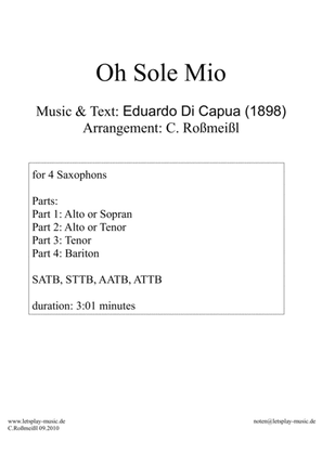 Book cover for Oh Sole Mio for 4 Saxophones Saxophonquartet