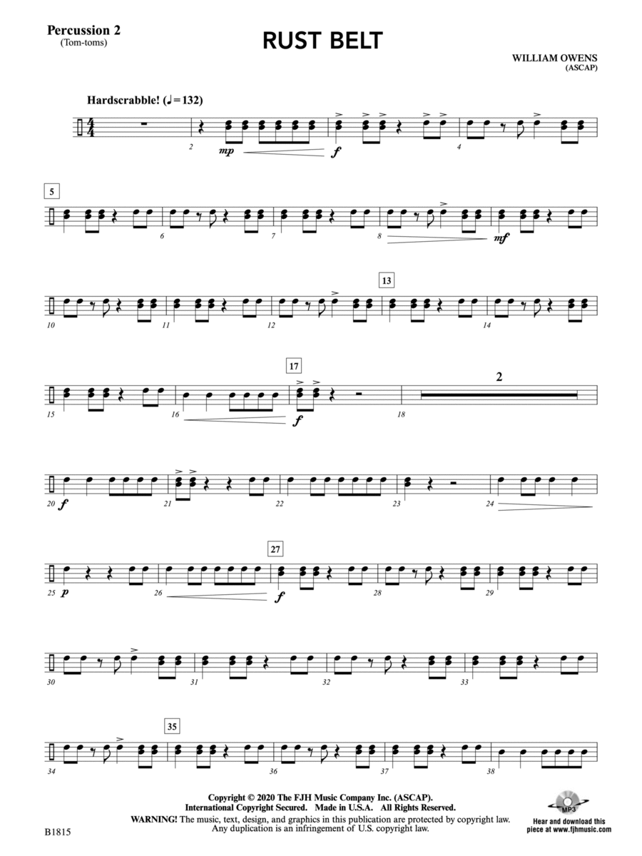 Rust Belt: Percussion 2 (Tom-toms) Concert Band scores gallery preview page 1