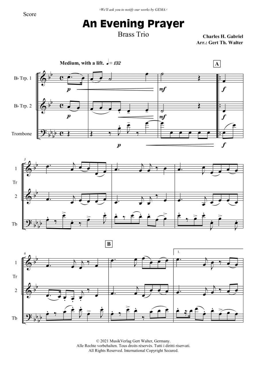 An Evening Prayer An Evening Prayer Trombone scores gallery preview page 1