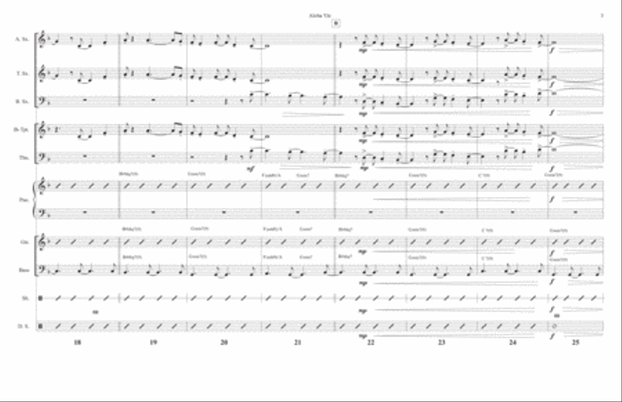 Aloha 'Oe for Jazz Ensemble and Horns, a bossa nova. Jazz Ensemble scores gallery preview page 6