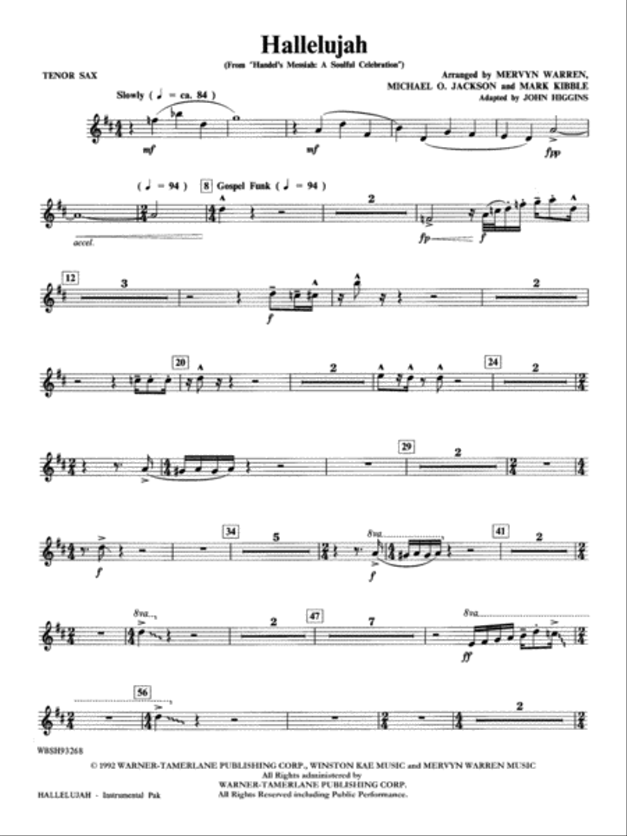Hallelujah from Handel's Messiah: A Soulful Celebration: B-flat Tenor Saxophone Tenor Saxophone scores gallery preview page 1