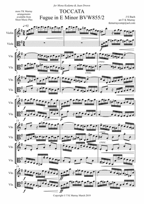 Book cover for Bach - Toccata - Fugue in E Minor BWV855 - String Duo ( Violin, Viola )