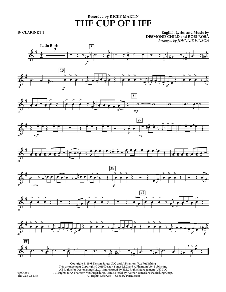 The Cup of Life - Bb Clarinet 1 Concert Band scores gallery preview page 1