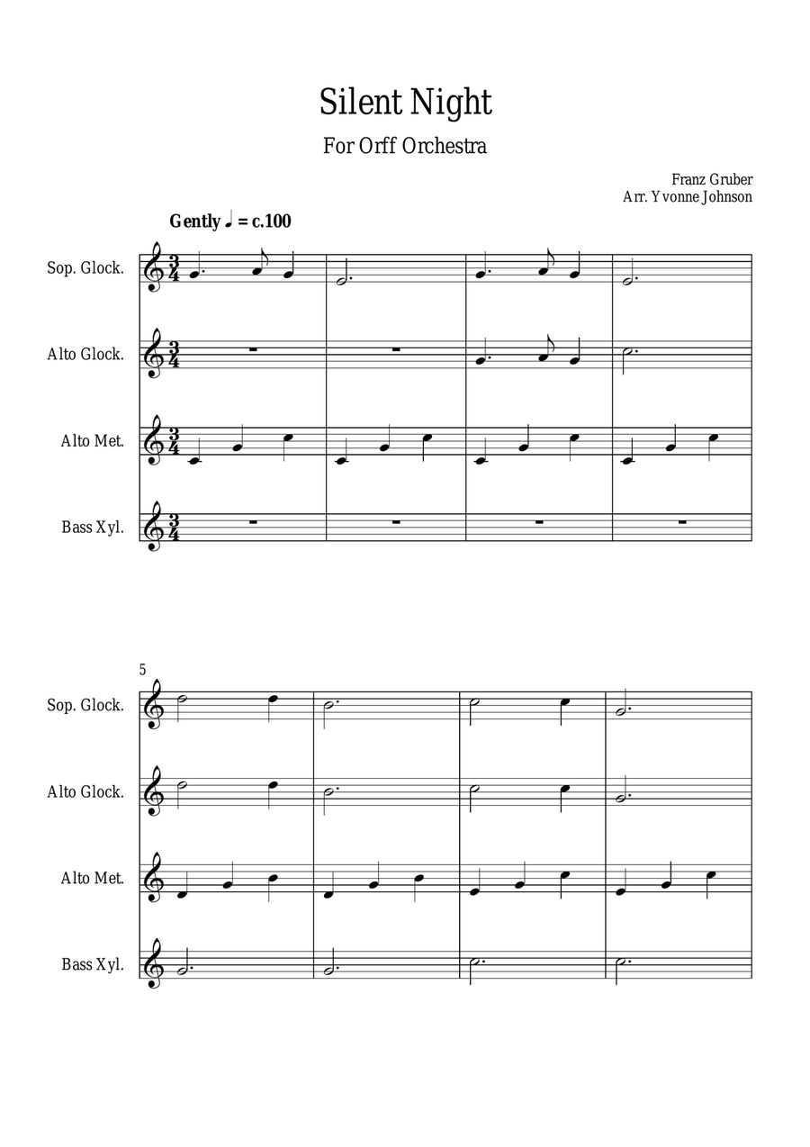 Silent Night - For Orff Ensemble Percussion Ensemble scores gallery preview page 1