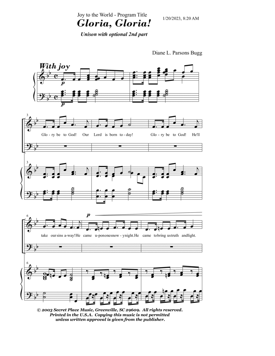 Gloria, Gloria 2-Part scores gallery preview page 1