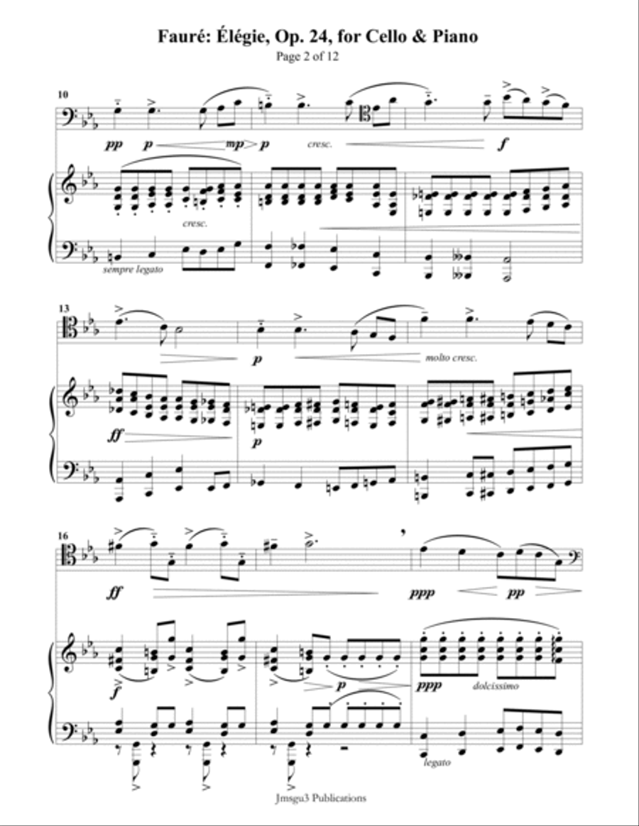 Fauré: Élégie Op. 24 for Cello & Piano Piano scores gallery preview page 2