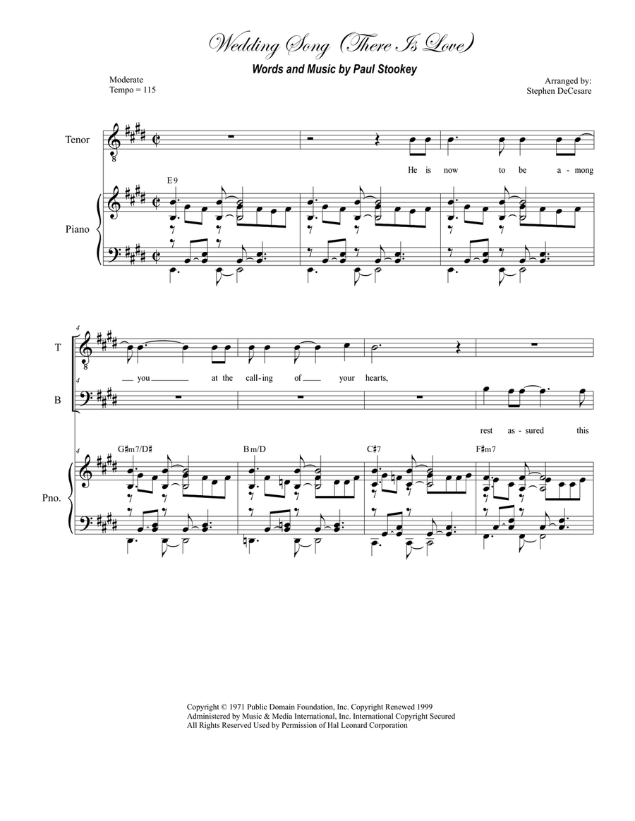 Wedding Song (there Is Love) Piano, Vocal scores gallery preview page 1