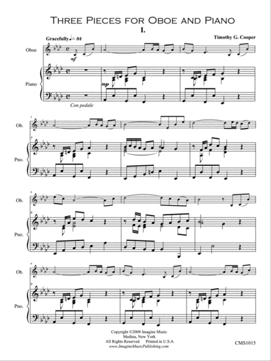 Three Pieces for Oboe and Piano Piano Accompaniment scores gallery preview page 1