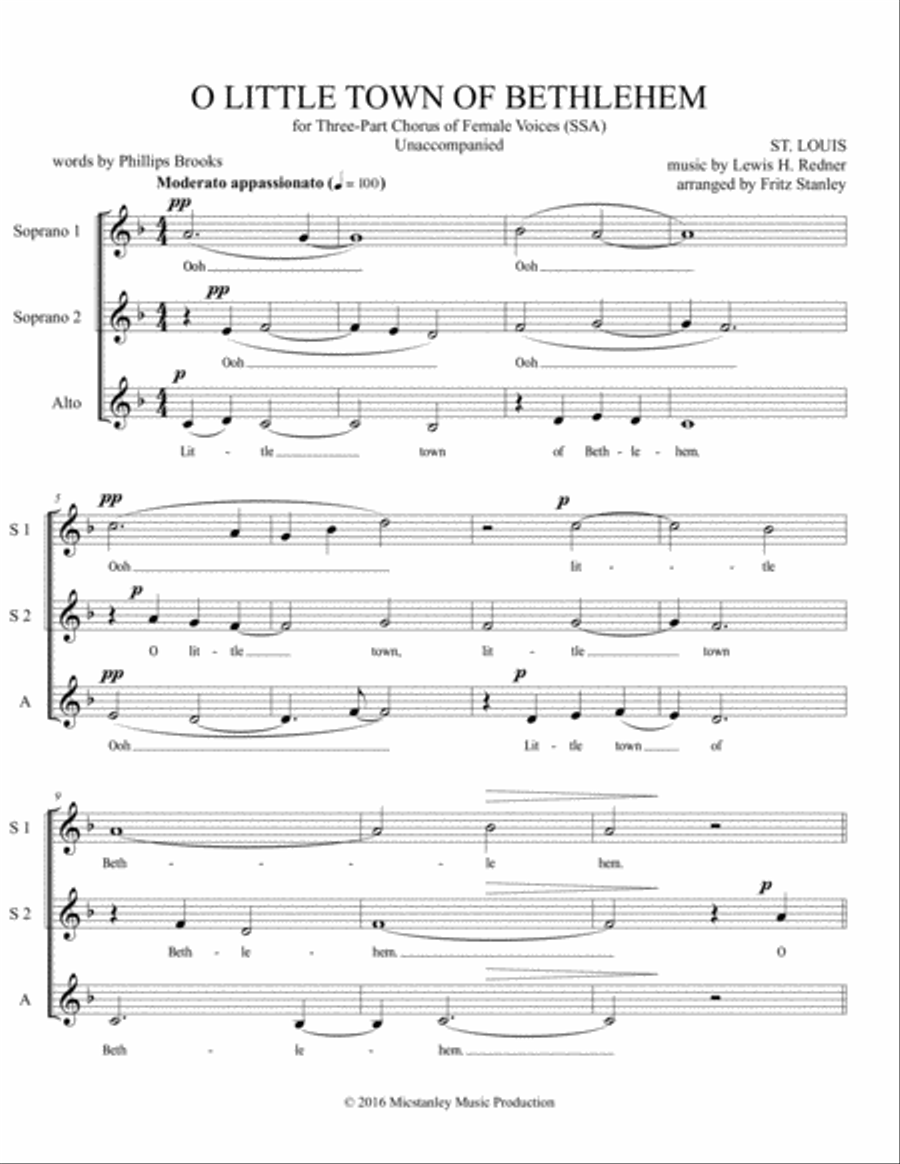 O Little Town of Bethlehem - SSA A Cappella SSA scores gallery preview page 2
