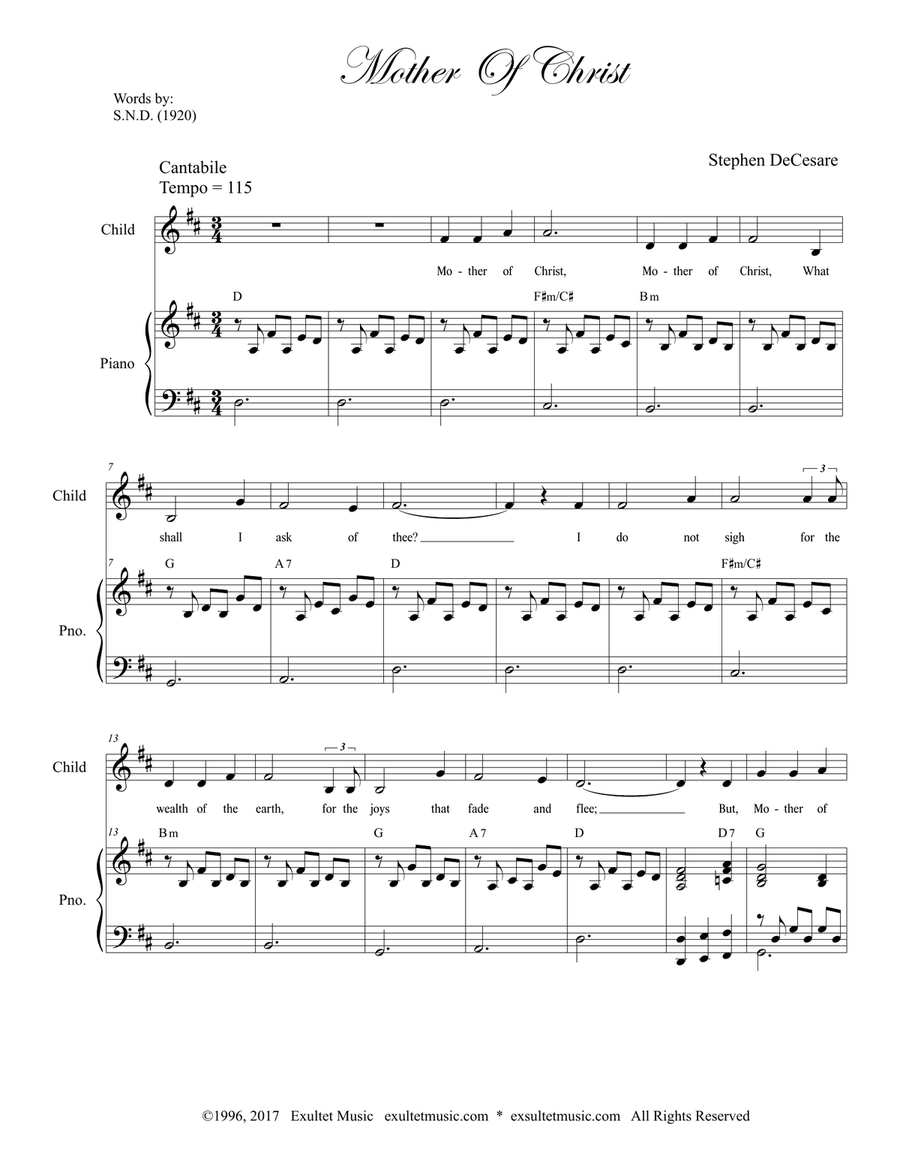 Mother Of Christ (Solo with 3-part children's choir) 3-Part scores gallery preview page 1