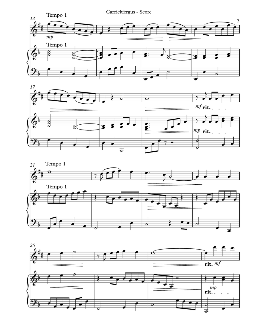 Carrickfergus Duet for Eb Alto Saxophone & Harp Alto Saxophone scores gallery preview page 3