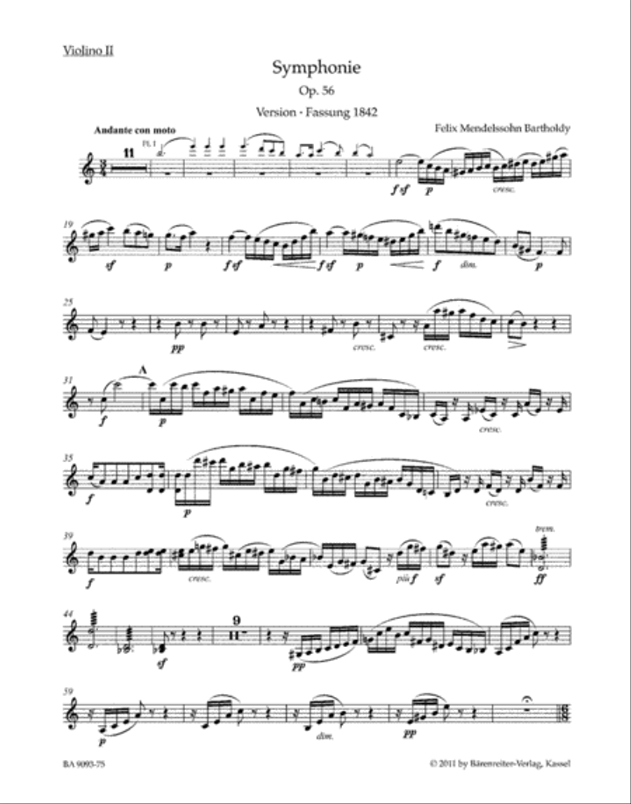 Symphony a-moll, Op. 56 'Scottish' Violin scores gallery preview page 1