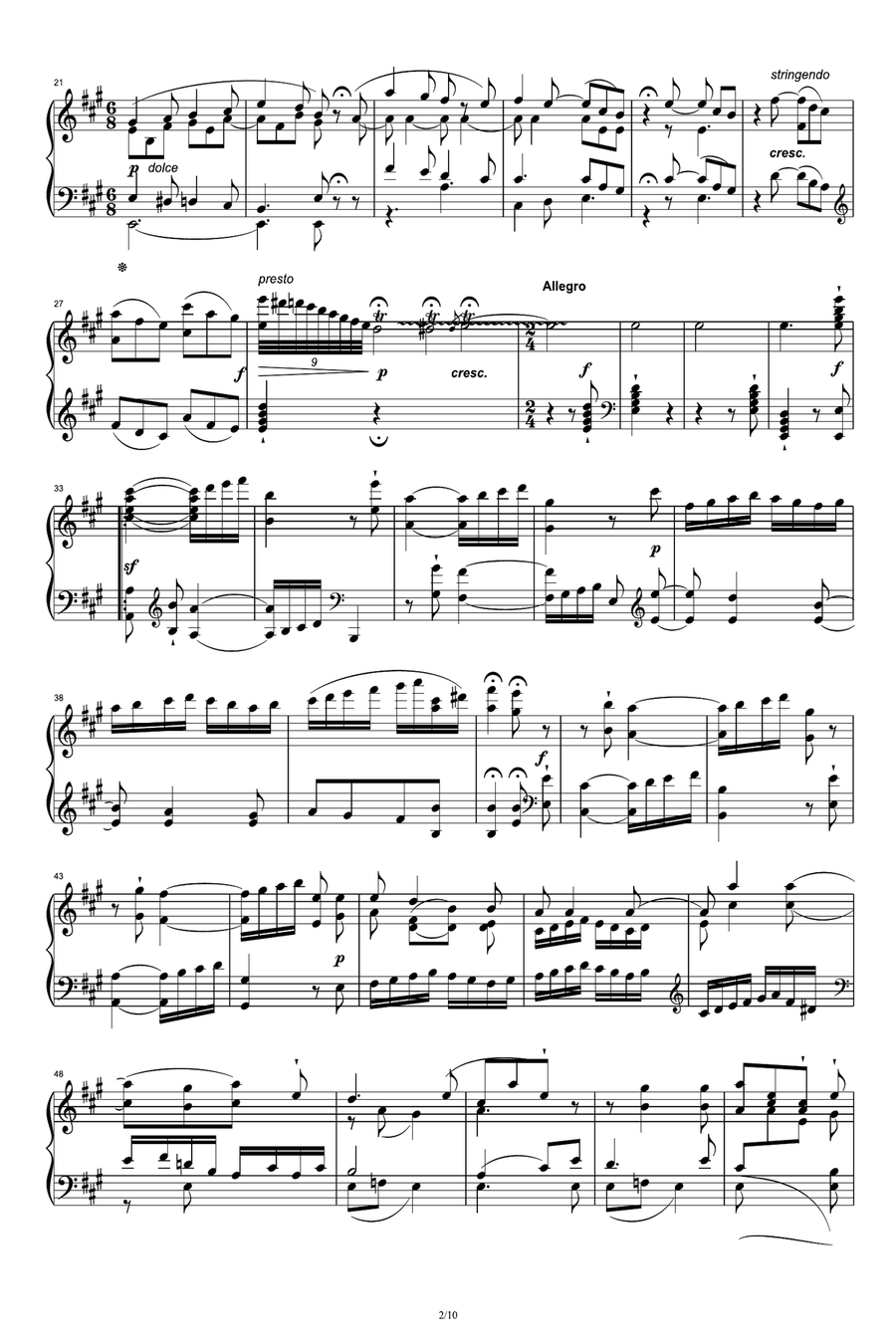 Beethoven Sonata in A Major, Op.101 Movement 3-4 Piano Solo scores gallery preview page 2
