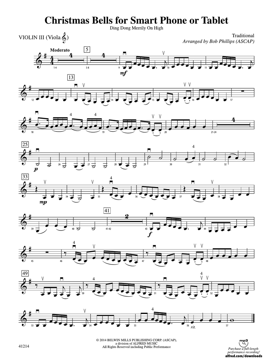 Christmas Bells for Smart Phone or Tablet: 3rd Violin (Viola [TC])