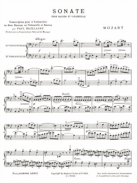 Sonate pour 2 Violoncelles