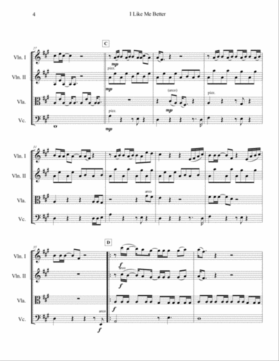 I Like Me Better String Quartet scores gallery preview page 5
