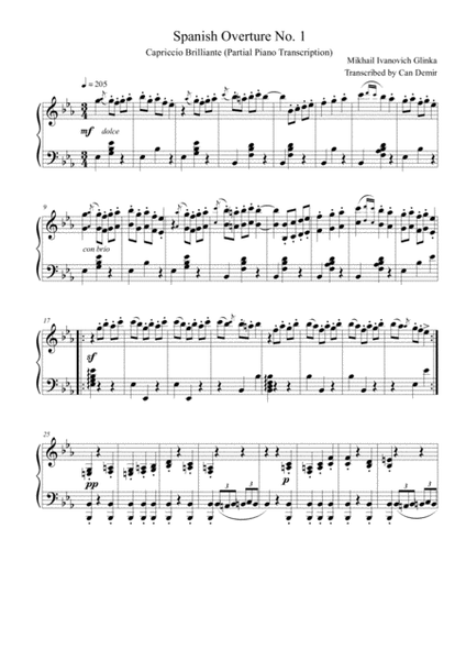 Mikhail Glinka - Spanish Overture No. 1 "Capriccio Brilliante" (Partial Piano Transcription) image number null