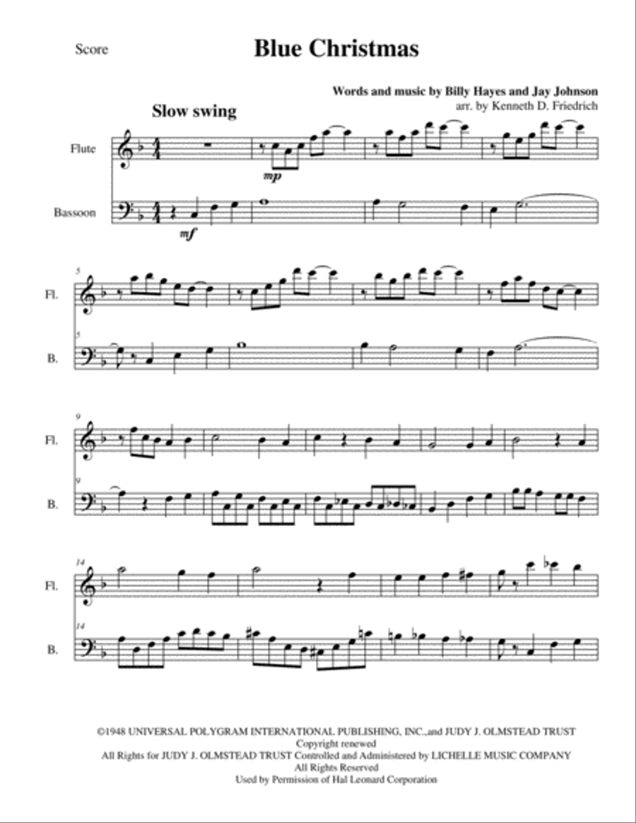Blue Christmas Woodwind Duet scores gallery preview page 1