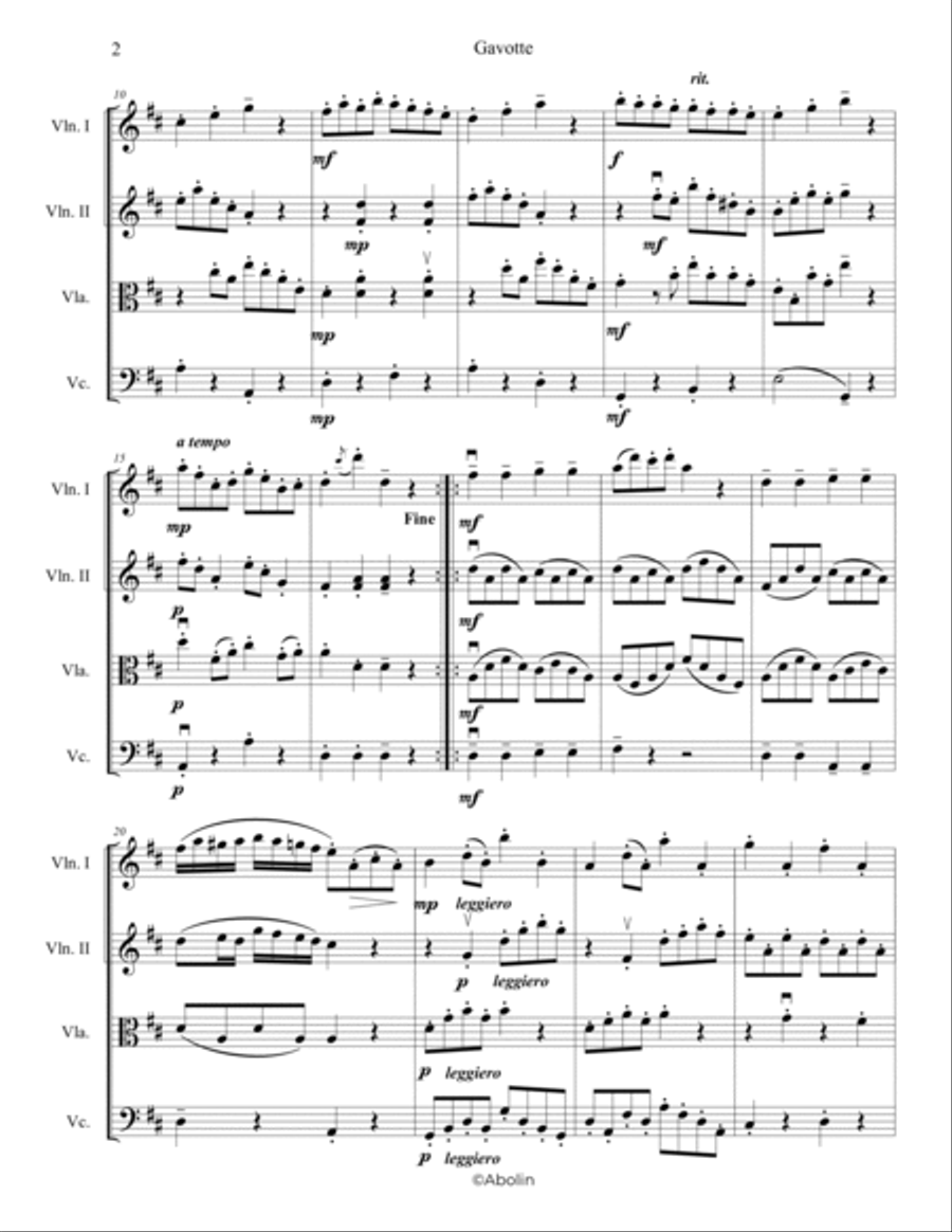 Gossec: Gavotte - String Quartet String Quartet scores gallery preview page 3