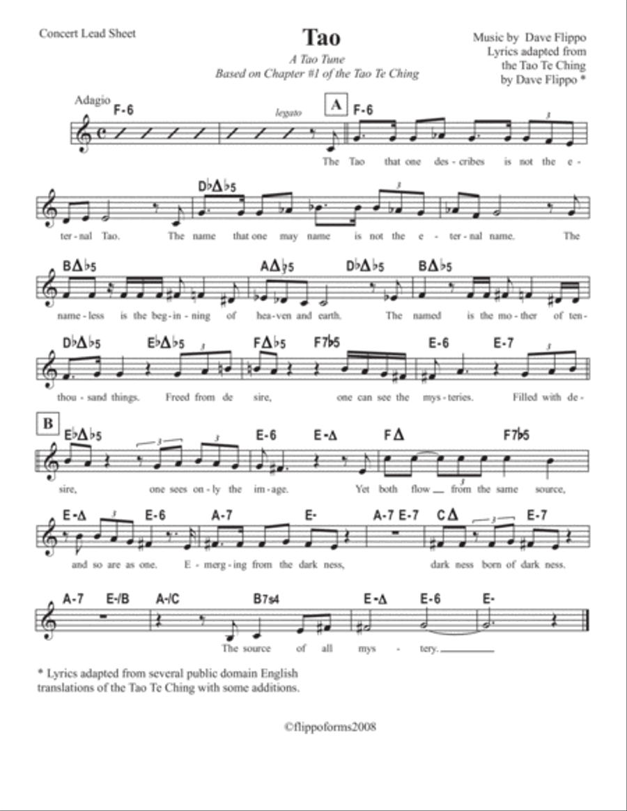 TAO - A "Tao Tune" - Lead Sheets in C, Bb and Eb image number null