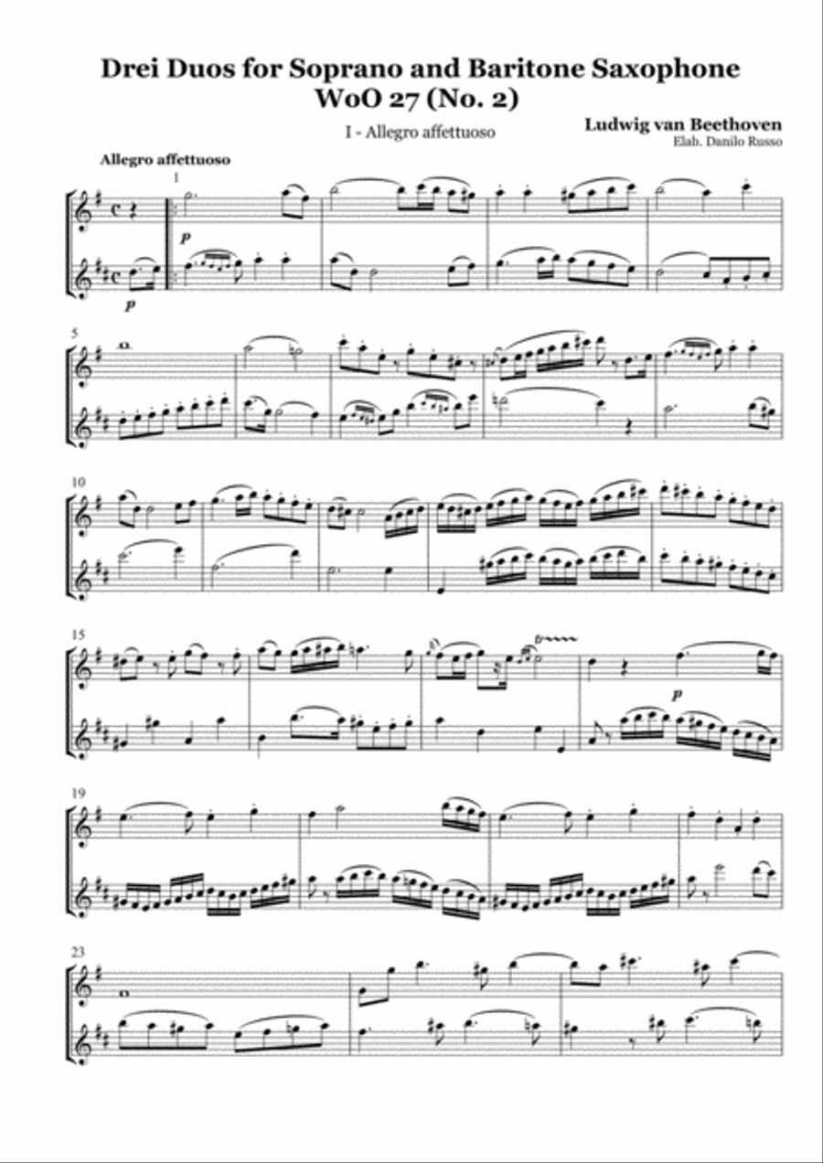 Drei Duos for Soprano and Baritone Saxophone WoO 27 (n° 2) Woodwind Duet scores gallery preview page 1