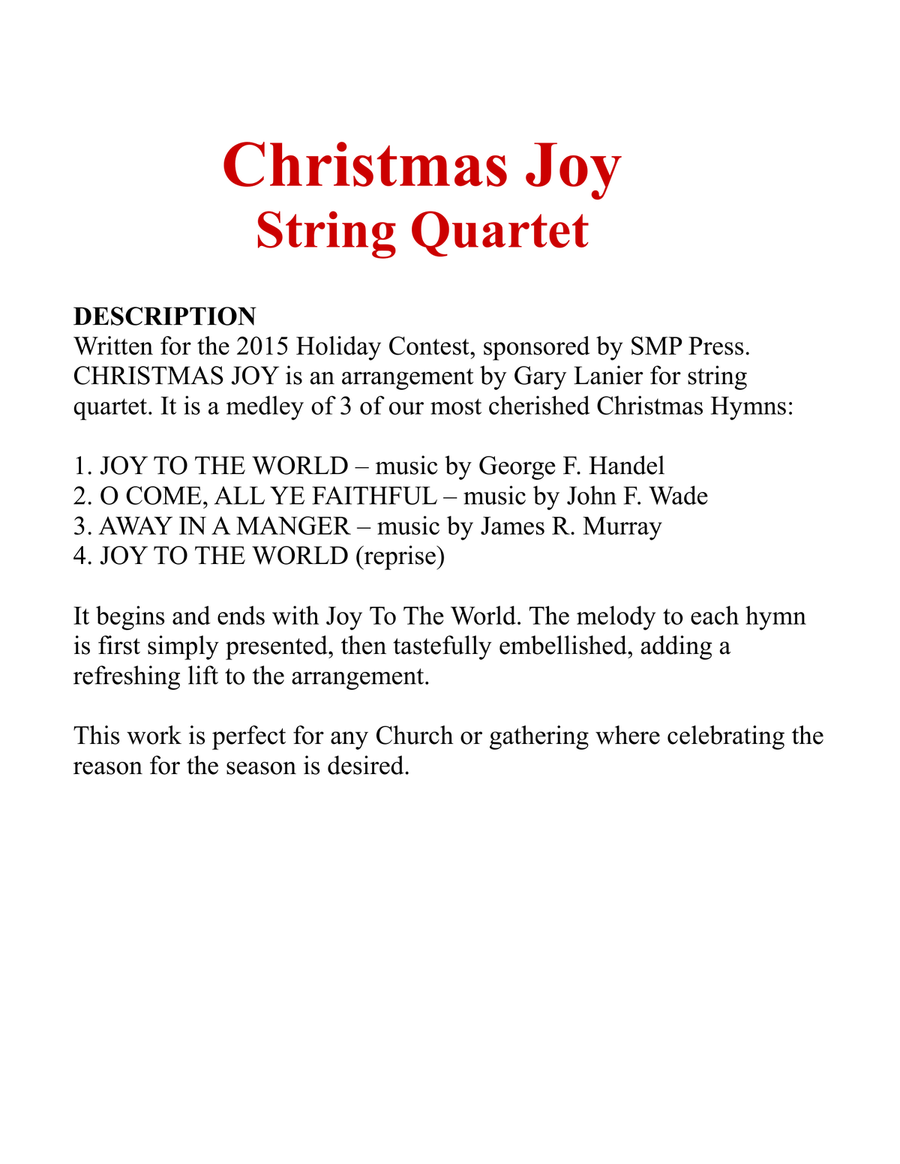 Gary Lanier: CHRISTMAS JOY (String Quartet/Score and Parts) String Quartet scores gallery preview page 2