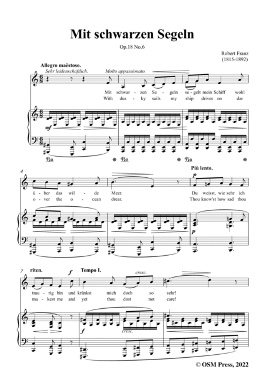 Franz-Mit schwarzen Segeln,in a minor,Op.18 No.6,for Voice and Piano Voice Solo scores gallery preview page 3