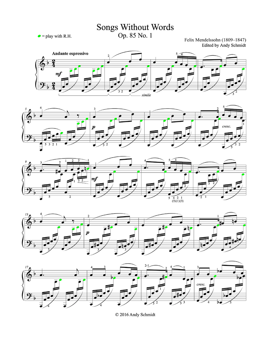 Songs Without Words, Op. 85 No. 1 Piano Solo scores gallery preview page 1