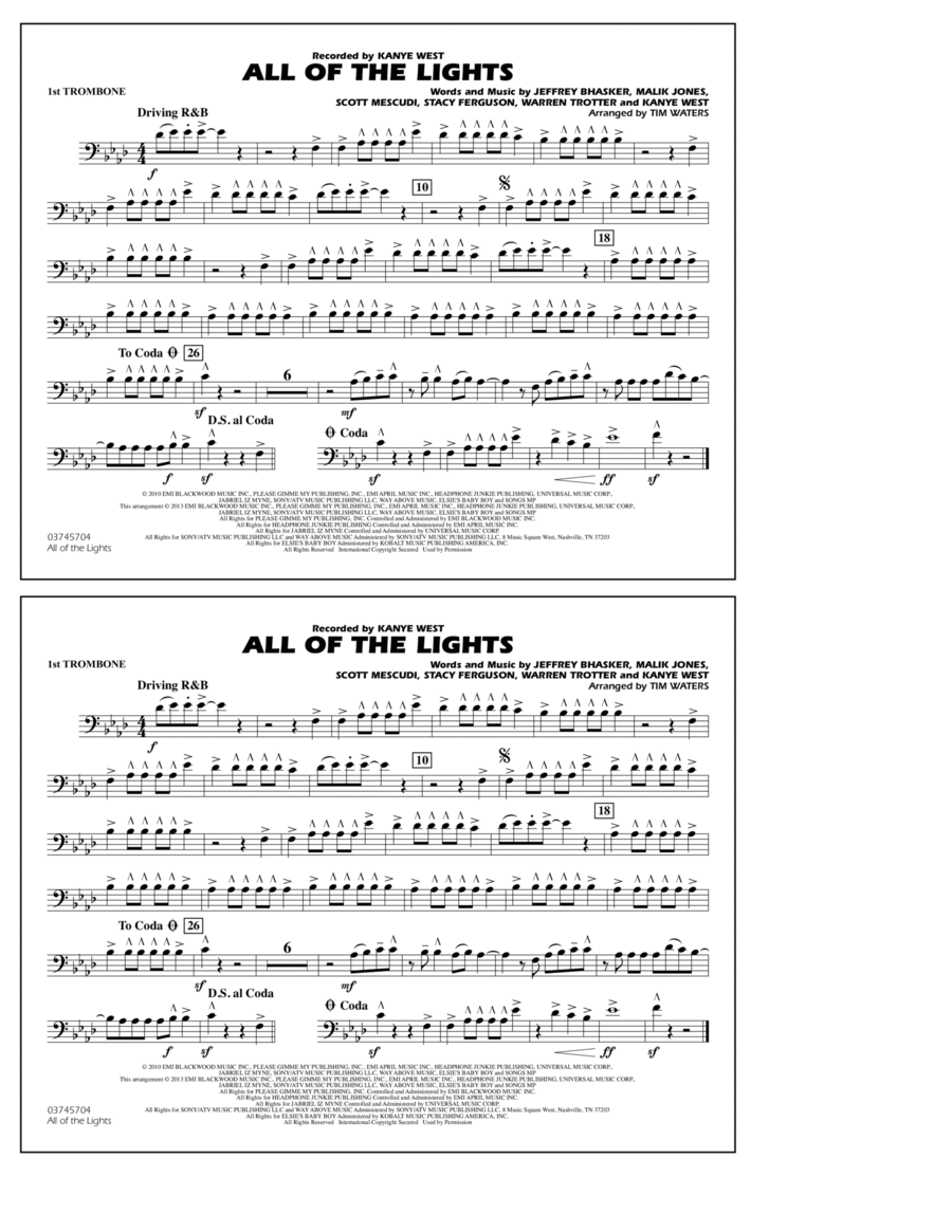 All Of The Lights - 1st Trombone Marching Band scores gallery preview page 1
