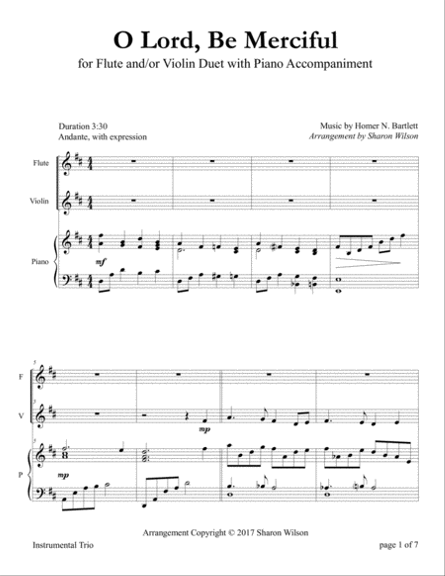 O Lord, Be Merciful (Flute and/or Violin Duet with Piano Accompaniment) Flute scores gallery preview page 3