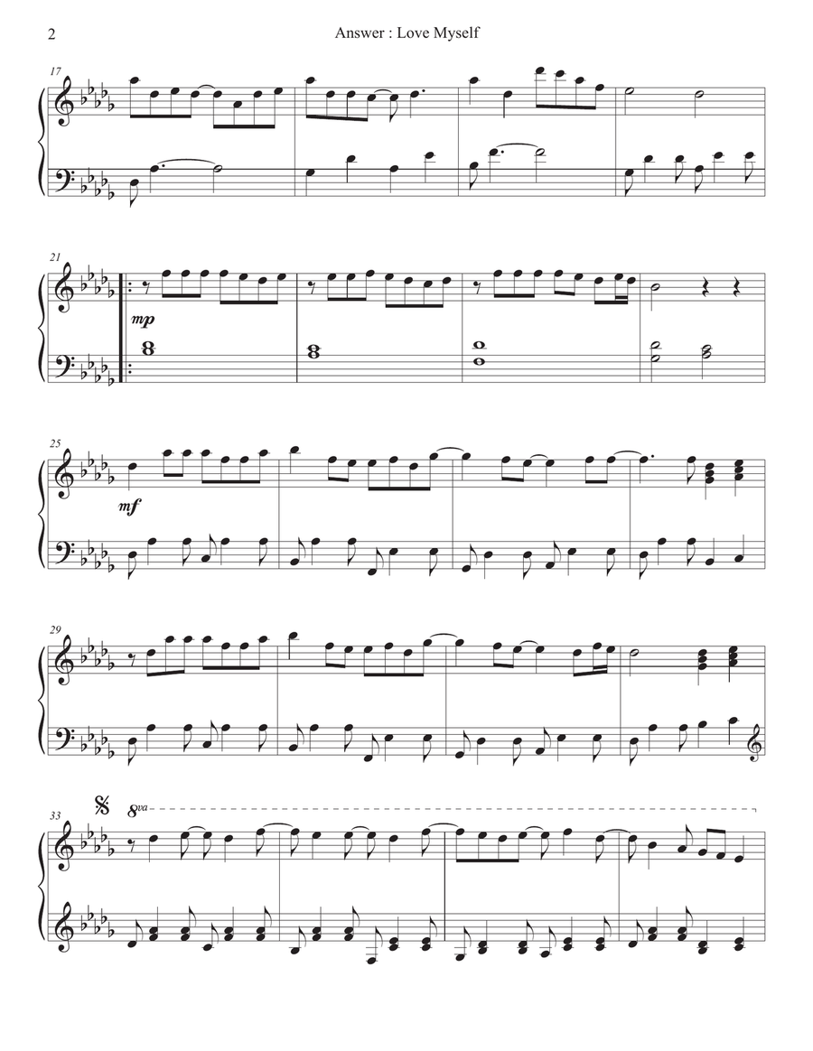 Answer: Love Myself Piano Solo scores gallery preview page 3
