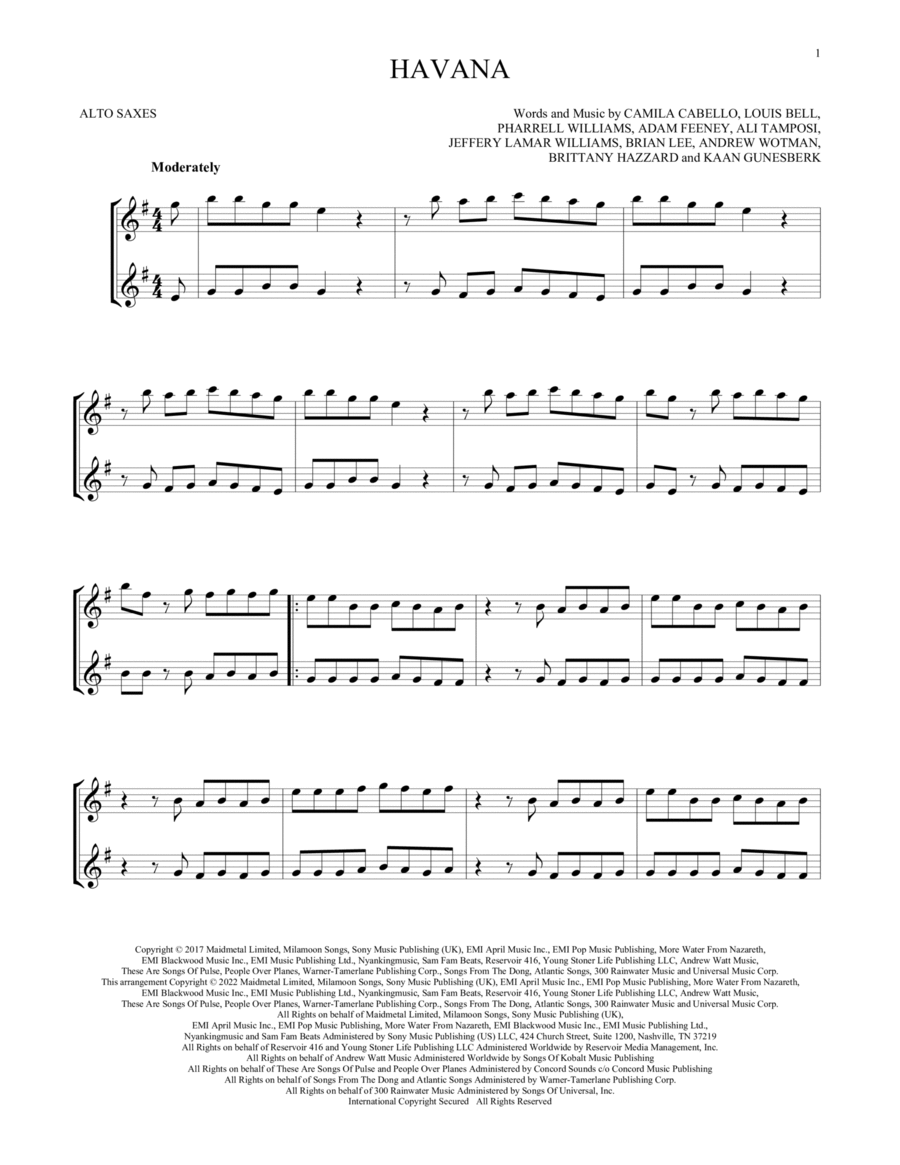 Havana (feat. Young Thug) Woodwind Duet scores gallery preview page 1