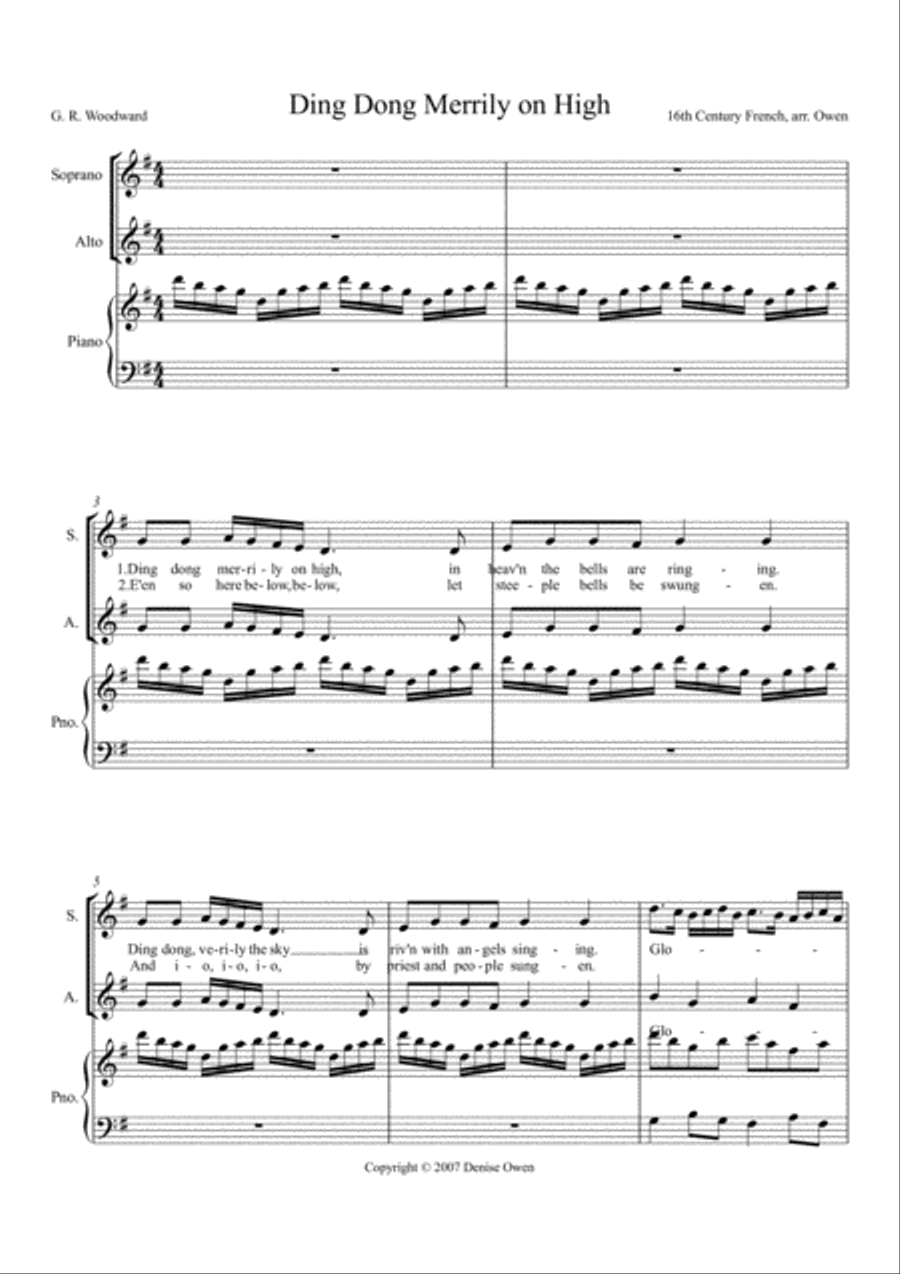 Ding Dong Merrily on High (unison or two-part treble) SA scores gallery preview page 1